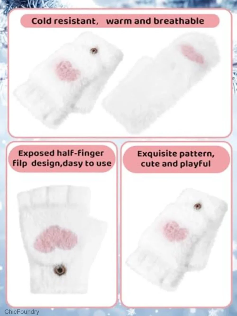 3 Pairs Kids Fingerless Gloves Winter Warm Convertible Flip Top Half Mitten